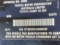 2011 2011 Toyota Camry Left Rear Quarter Door Glass